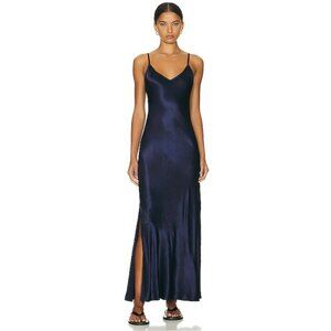 NEW Enza Costa Navy Blue Satin Maxi Slip Dress with Side Slit NWOT - Size S